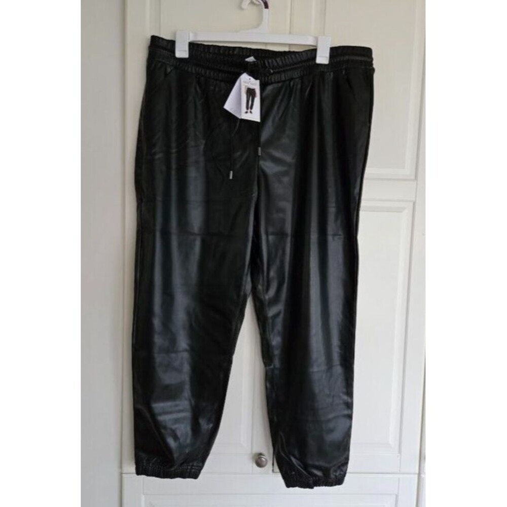 Nine West Faux Leather Pull on Jogger Pants - Black - Womens size XXL - NEW